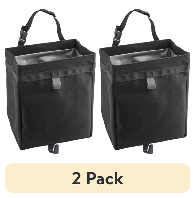 (2 pack) Auto Drive Premium Collapsible Waterproof Trash Bin Portable Auto Storage Bag Black
